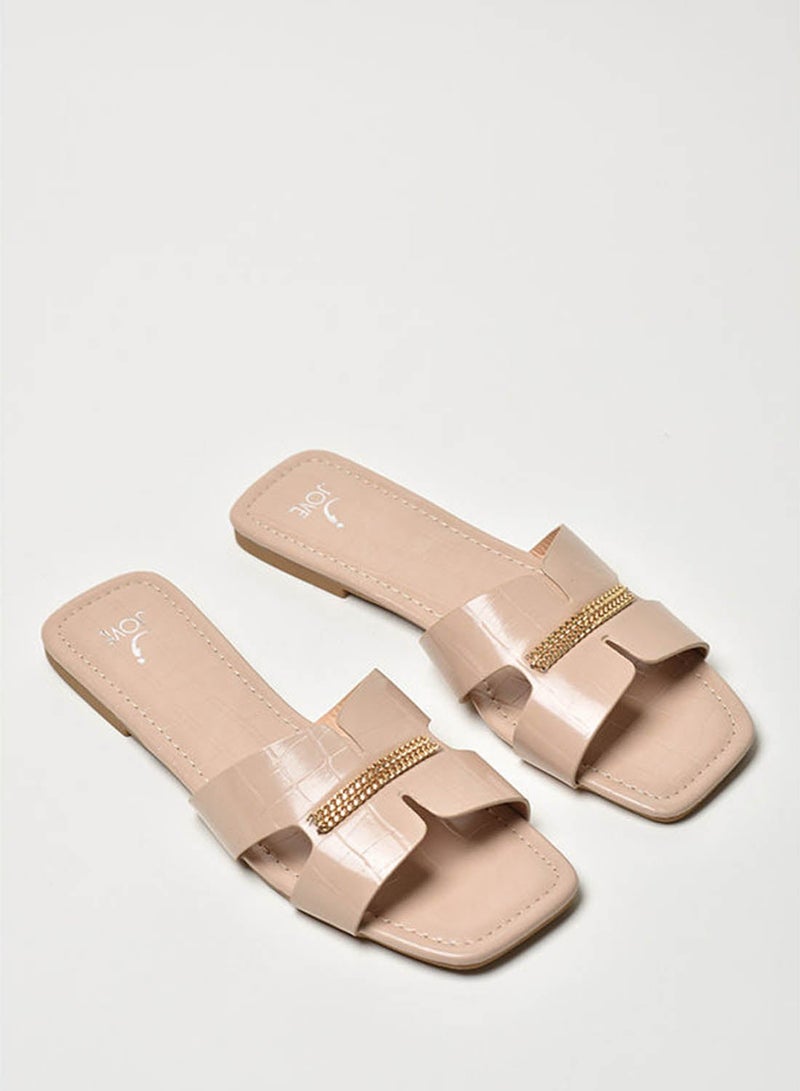 Jove - Broad Strap Flat Sandals Beige - Image 1