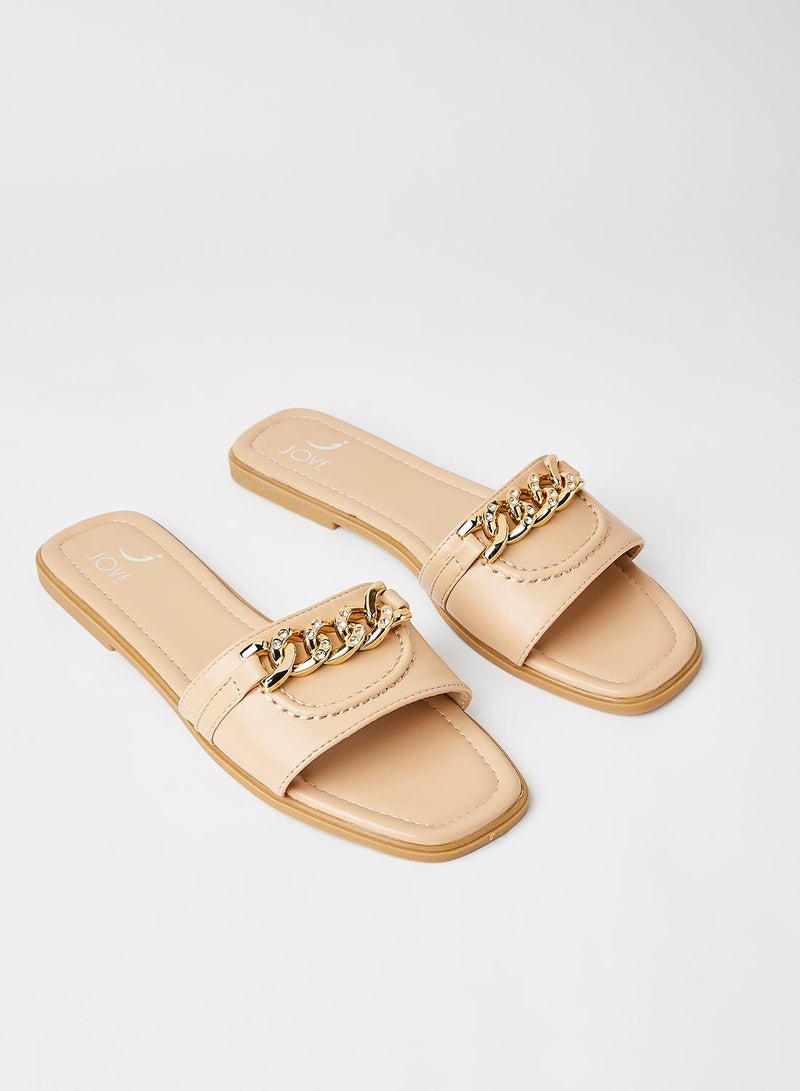 Chain Detail Flat Sandals Camel - pnsku/N48024908V/45/_/1734589993/2b84b94f-be54-423b-9ec3-61be0562154a