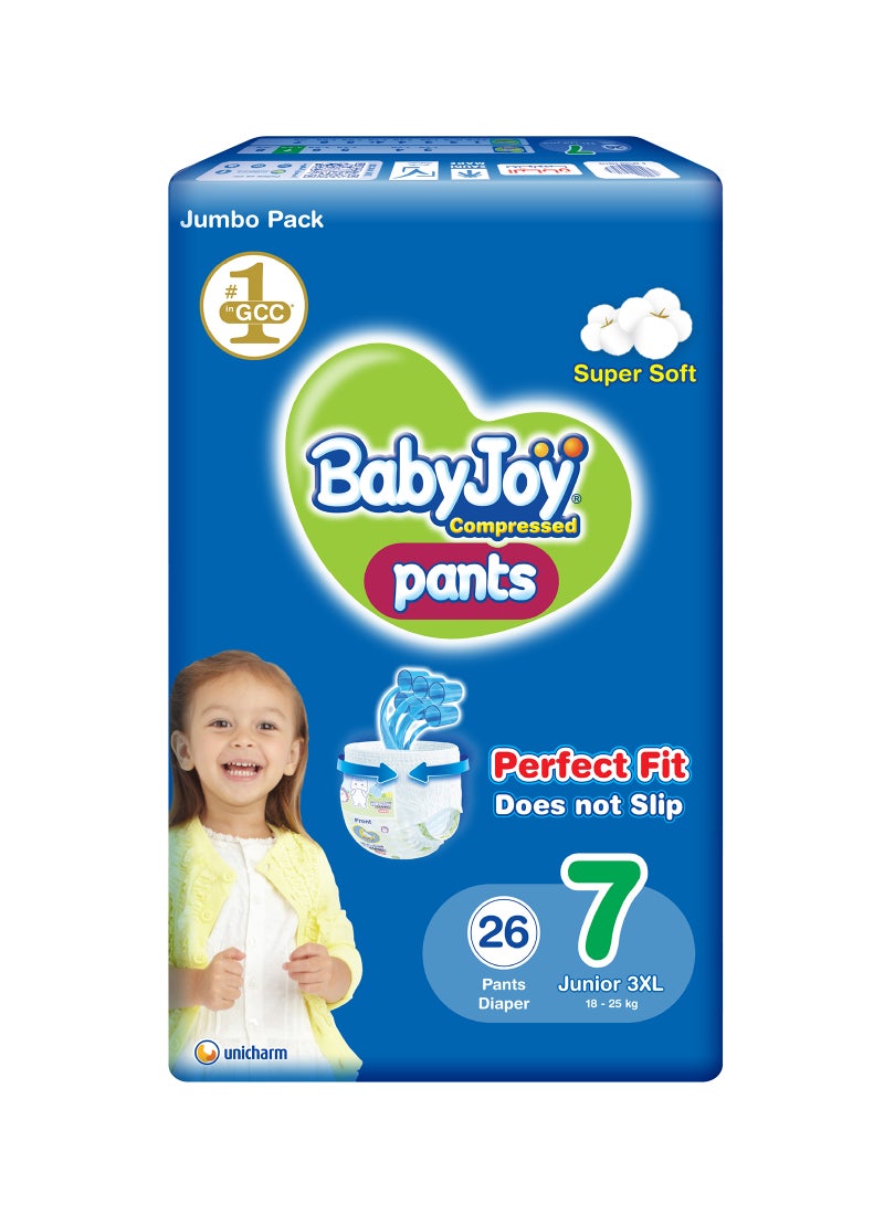 بيبي جوي حفاضات كلوت للأطفال، مقاس 7، 18 - 25، 26 قطعة - عبوة جامبو، ملمس قطني، مادة جيدة التهوية - Image 1