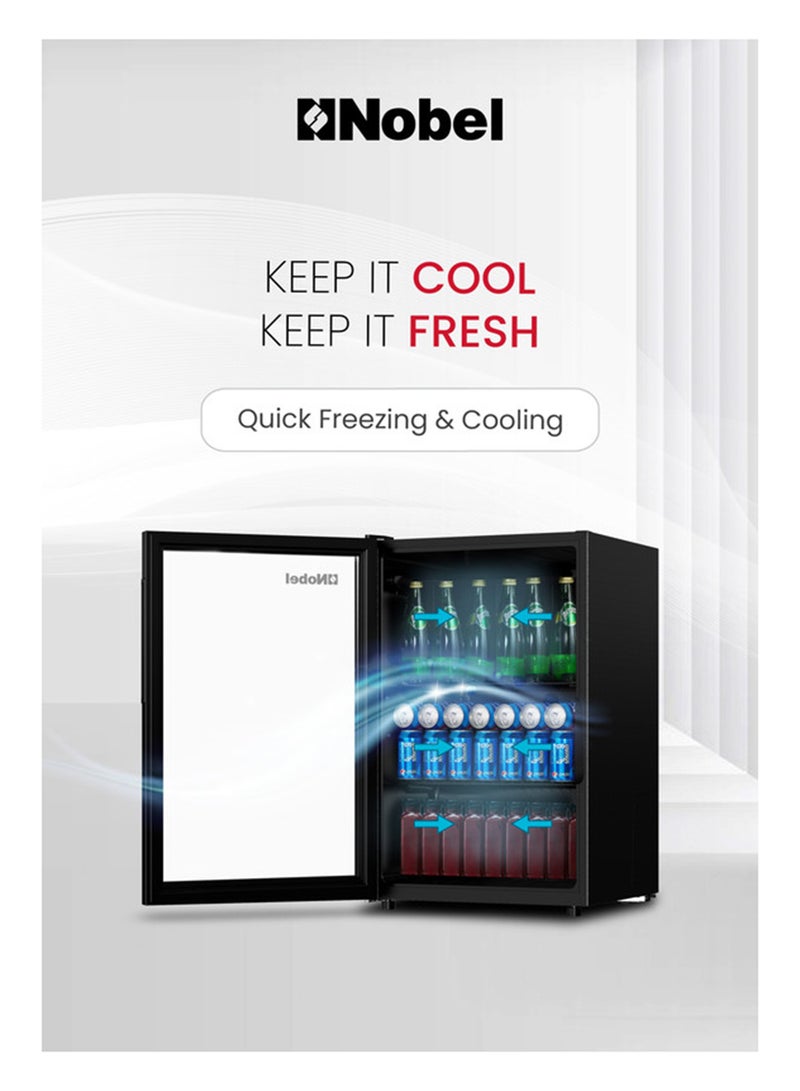 Nobel Bottle Chiller With Metal Shelf And Glass Door 132 L 220 W NBC140RH Black  - Image 2