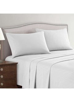 Hotel Linen Klub 2-Piece Single Bed Sheet Set – 100% Cotton Sateen Stripe Patterned – Size: 160x220cm + 1 Pillowcase 50x75 cm – Ultra-Soft, Luxury Hotel Collection Cotton White 160x220cm  - Image 1