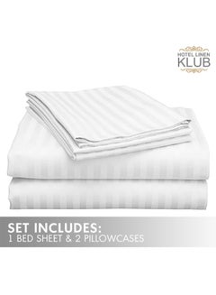 Hotel Linen Klub 2-Piece Single Bed Sheet Set – 100% Cotton Sateen Stripe Patterned – Size: 160x220cm + 1 Pillowcase 50x75 cm – Ultra-Soft, Luxury Hotel Collection Cotton White 160x220cm  - Image 2