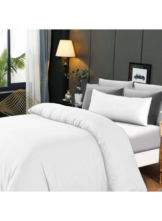 Hotel Linen Klub 1-Piece Duvet Cover – Striped Cotton Sateen – Luxury Hotel Collection – Double (225x245 cm) – 250 Thread Count, Soft & Breathable Fabric Cotton White 225x245cm  - Image 1