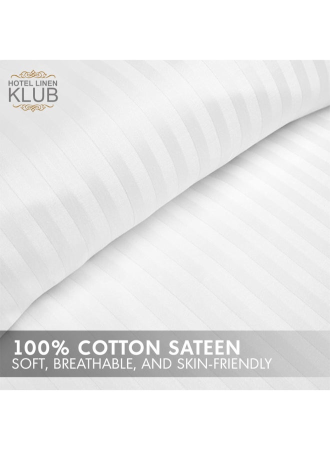 Hotel Linen Klub 1-Piece Duvet Cover – Striped Cotton Sateen – Luxury Hotel Collection – Double (225x245 cm) – 250 Thread Count, Soft & Breathable Fabric Cotton White 225x245cm  - Image 3