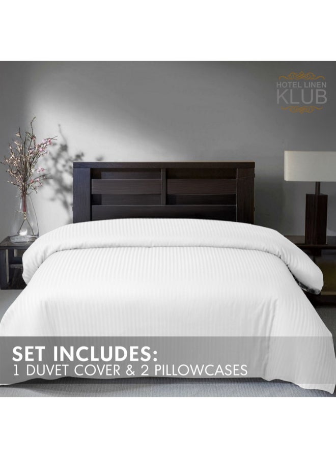 Hotel Linen Klub 1-Piece Duvet Cover – Striped Cotton Sateen – Luxury Hotel Collection – Double (225x245 cm) – 250 Thread Count, Soft & Breathable Fabric Cotton White 225x245cm  - Image 2