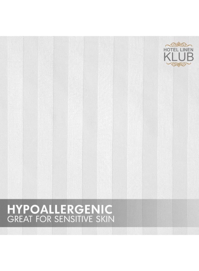 Hotel Linen Klub 1-Piece Duvet Cover – Striped Cotton Sateen – Luxury Hotel Collection – Double (225x245 cm) – 250 Thread Count, Soft & Breathable Fabric Cotton White 225x245cm  - Image 5