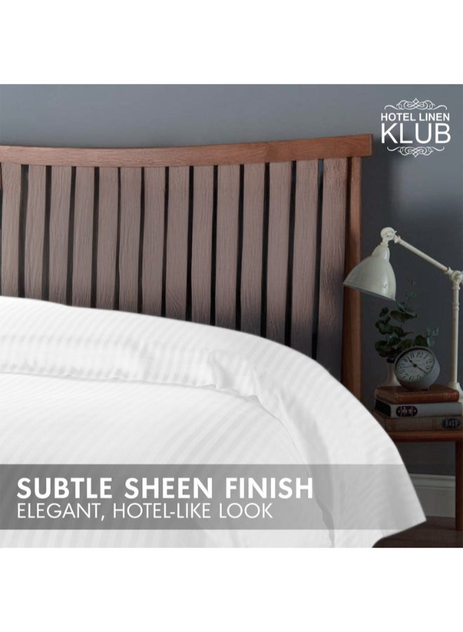 Hotel Linen Klub 1-Piece Duvet Cover – Striped Cotton Sateen – Luxury Hotel Collection – Double (225x245 cm) – 250 Thread Count, Soft & Breathable Fabric Cotton White 225x245cm  - Image 4