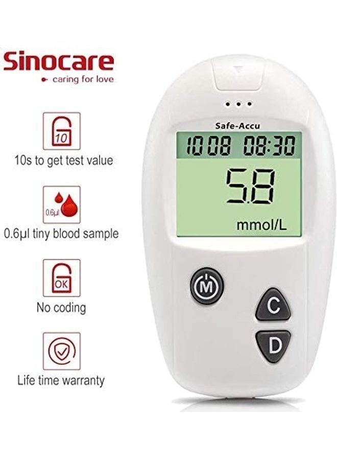 Sinocare Safe Accu Blood Glucose Monitoring System With 50 Test Strips & Lancets