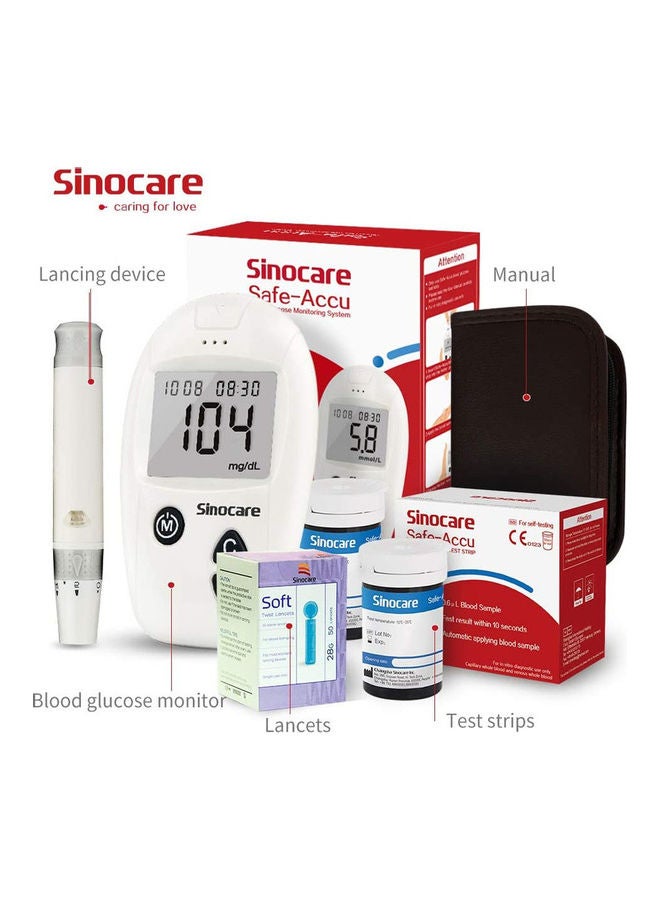 Sinocare Safe Accu Blood Glucose Monitoring System With 50 Test Strips & Lancets