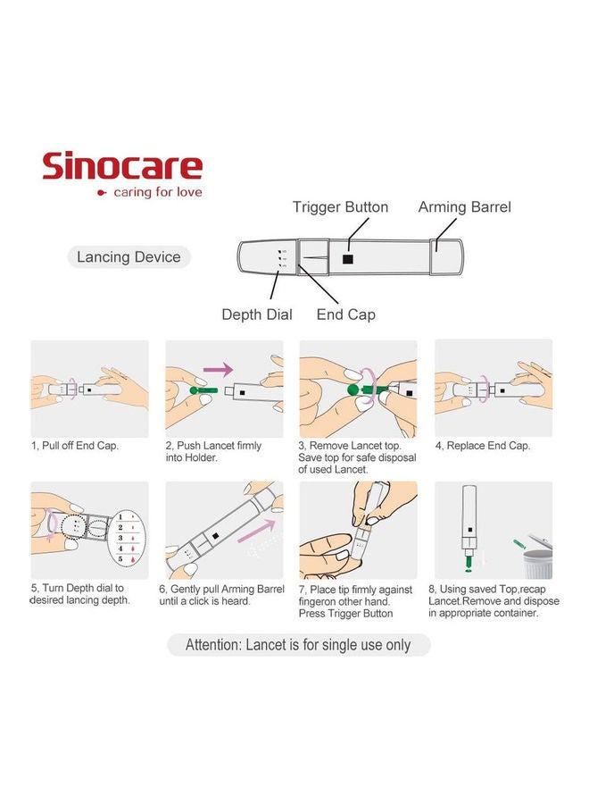 Sinocare Safe Accu Blood Glucose Monitoring System With 50 Test Strips & Lancets