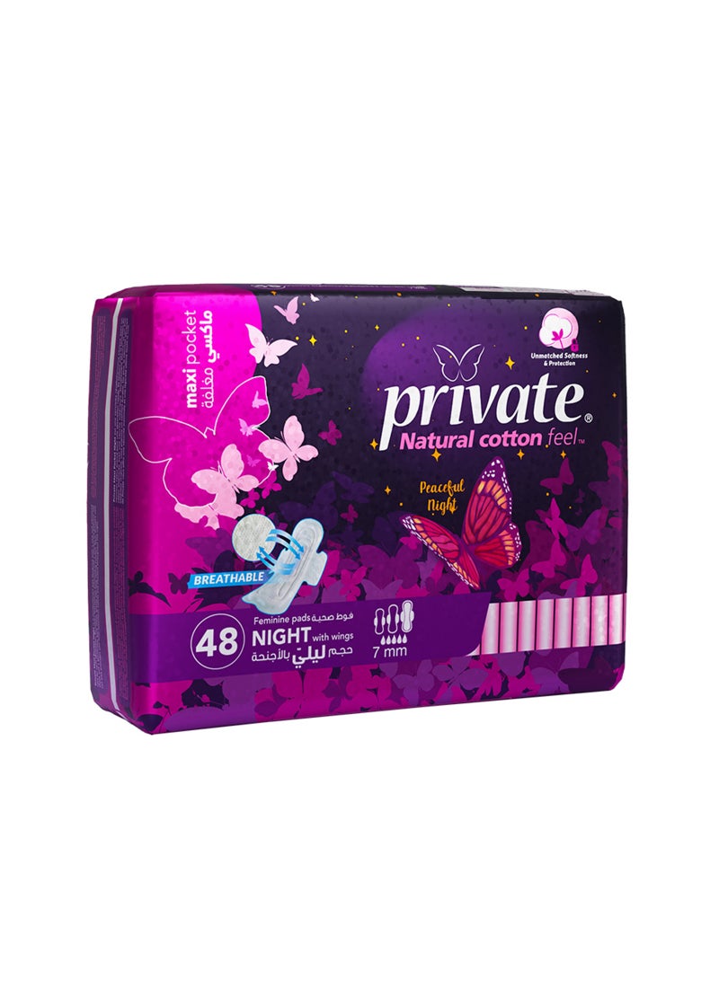 Private Sanitary Maxi Pocket Night 48 Pads White 643grams  - Image 1