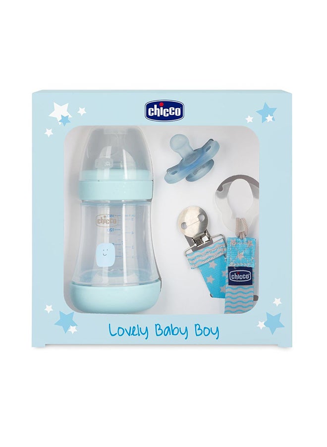 Chicco Perfect 5 Gift Set, Blue 1 Bottle 150Ml, 1 PhysioForma Minisoft, 1 Fashion Clip  - Image 1