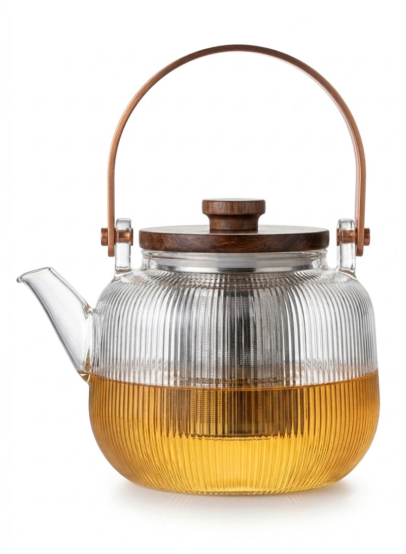 Cuisine Art Elegant Glass Teapot with Gold Accents, Heat-Resistant Borosilicate Tea Kettle, Clear Infuser Pot for Loose Leaf & Flowering Tea, Modern Kitchenware ,Glass Teapot, Gold Accent Teapot, Borosilicate Glass Kettle, Loose Leaf Tea Maker, Flowering Tea Pot, Modern Tea Set, Transparent Tea Kettle, Luxury Glassware, Kitchen Decor Accessories, Tea Infuser Pot, Elegant Tea Service, UAE Kitchenware. Clear/Gold Clear/Gold - Image 1