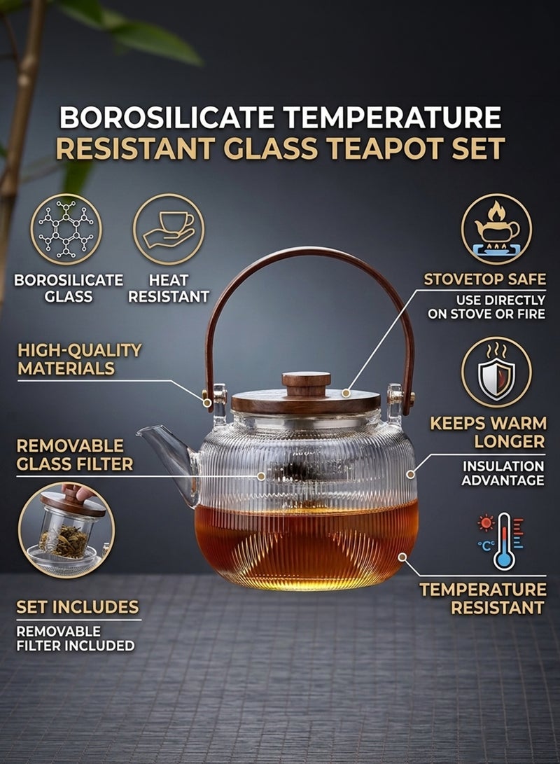 Cuisine Art Elegant Glass Teapot with Gold Accents, Heat-Resistant Borosilicate Tea Kettle, Clear Infuser Pot for Loose Leaf & Flowering Tea, Modern Kitchenware ,Glass Teapot, Gold Accent Teapot, Borosilicate Glass Kettle, Loose Leaf Tea Maker, Flowering Tea Pot, Modern Tea Set, Transparent Tea Kettle, Luxury Glassware, Kitchen Decor Accessories, Tea Infuser Pot, Elegant Tea Service, UAE Kitchenware. Clear/Gold Clear/Gold - Image 2