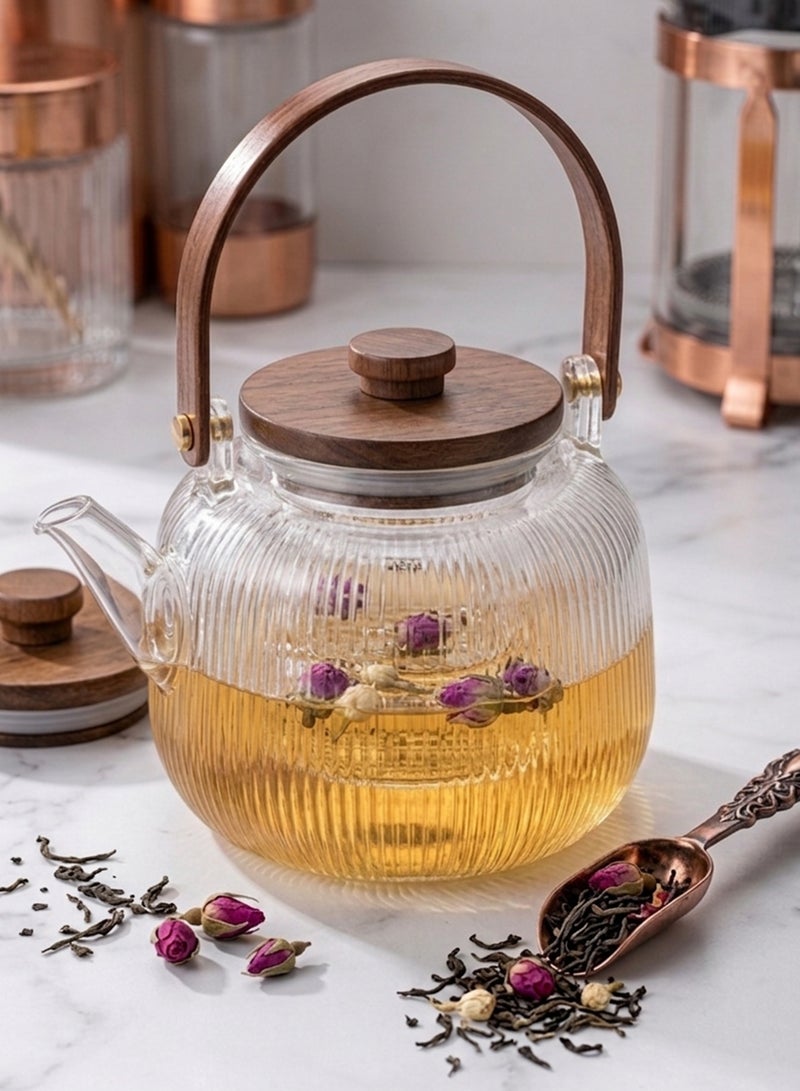 Cuisine Art Elegant Glass Teapot with Gold Accents, Heat-Resistant Borosilicate Tea Kettle, Clear Infuser Pot for Loose Leaf & Flowering Tea, Modern Kitchenware ,Glass Teapot, Gold Accent Teapot, Borosilicate Glass Kettle, Loose Leaf Tea Maker, Flowering Tea Pot, Modern Tea Set, Transparent Tea Kettle, Luxury Glassware, Kitchen Decor Accessories, Tea Infuser Pot, Elegant Tea Service, UAE Kitchenware. Clear/Gold Clear/Gold - Image 4