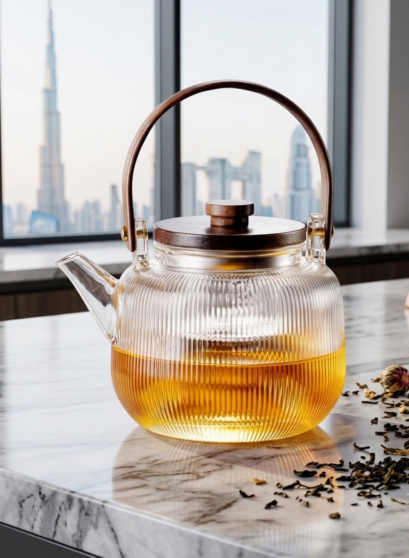 Cuisine Art Elegant Glass Teapot with Gold Accents, Heat-Resistant Borosilicate Tea Kettle, Clear Infuser Pot for Loose Leaf & Flowering Tea, Modern Kitchenware ,Glass Teapot, Gold Accent Teapot, Borosilicate Glass Kettle, Loose Leaf Tea Maker, Flowering Tea Pot, Modern Tea Set, Transparent Tea Kettle, Luxury Glassware, Kitchen Decor Accessories, Tea Infuser Pot, Elegant Tea Service, UAE Kitchenware. Clear/Gold Clear/Gold - Image 5