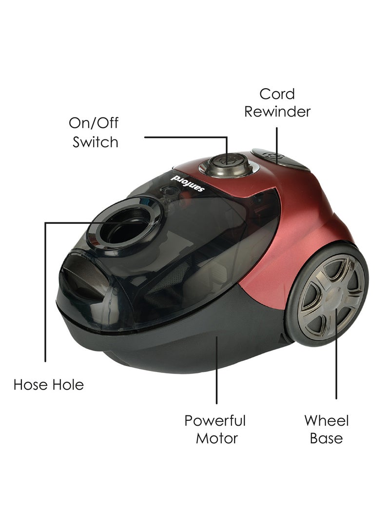 سانفورد مكنسة كهربائية 1.5 L 2200 W SF881VC BS أحمر - Image 2