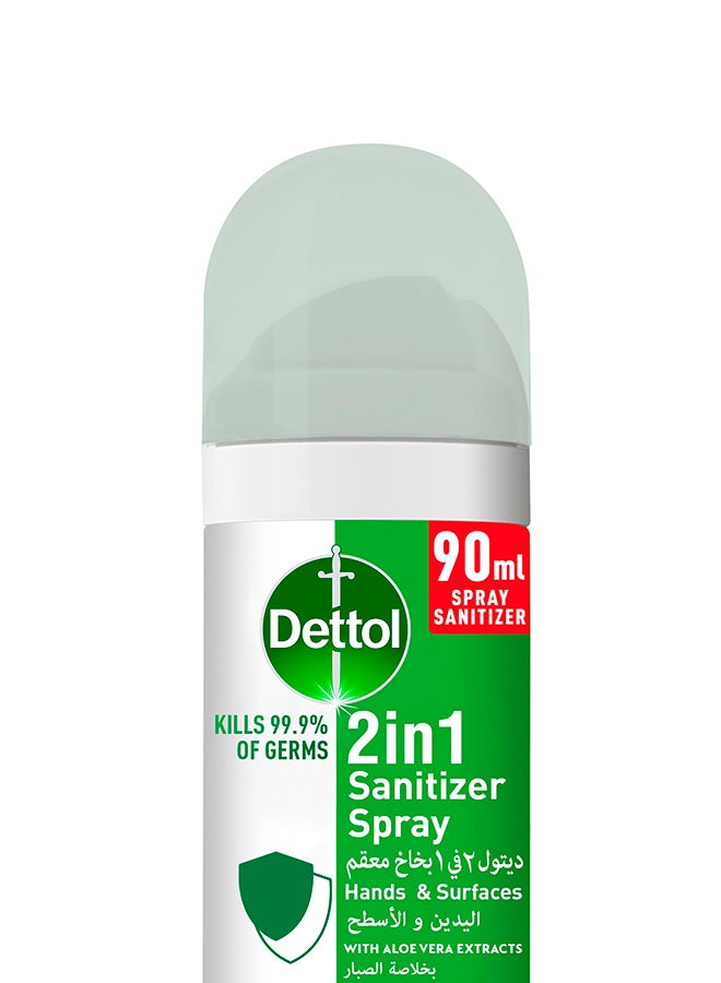 Dettol - 2 In 1 Sanitizer Killer Killer SprayFor Hands And Surfaces With Aloe Vera Extracts Multicolour 90ml - Image 1