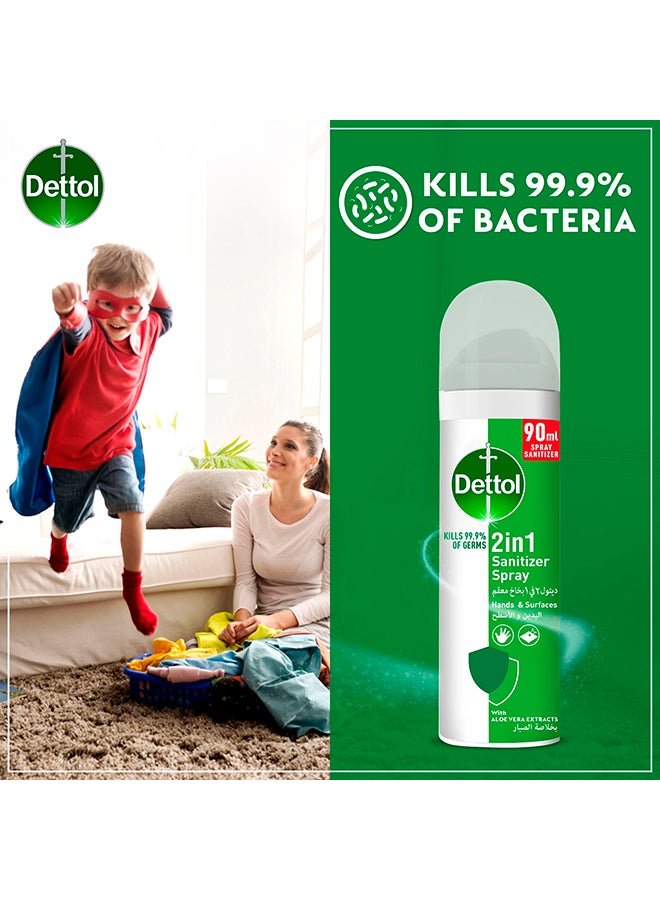 Dettol - 2 In 1 Sanitizer Killer Killer SprayFor Hands And Surfaces With Aloe Vera Extracts Multicolour 90ml - Image 1