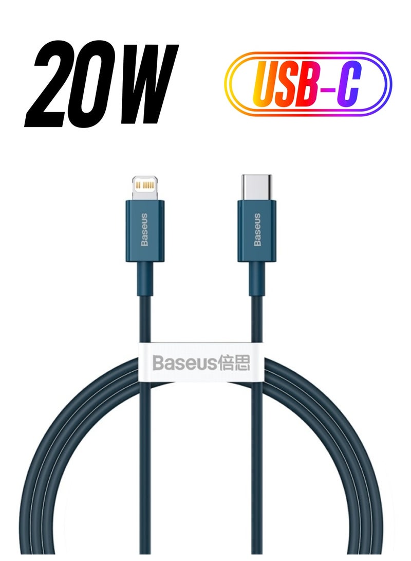 Baseus - USB C to Lightning Fast Charging Data Cable PD 20W Superior Series Type C for Apple iPhone 14 Pro Max /Plus/13/12/11 Pro Max Mini XS X 8 7 6 5 SE iPad and More 1M Blue - Image 1