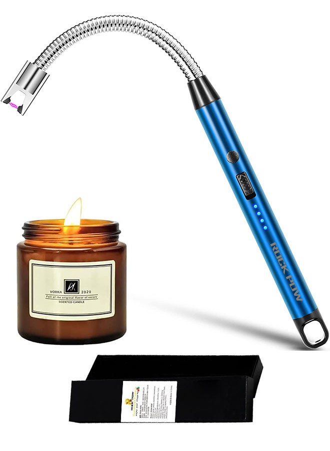 Rock Pow - 360 Degree Windproof Flameless Flexible Neck Long USB Type-C Rechargeable Electric Candle Arc Lighter With LED Battery Display Blue 26 x 1.5 x 1.5cm - Image 1