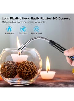 Rock Pow 360 Degree Windproof Flameless Flexible Neck Long USB Type-C Rechargeable Electric Candle Arc Lighter With LED Battery Display Black 26 x 1.5 x 1.5cm  - Image 1