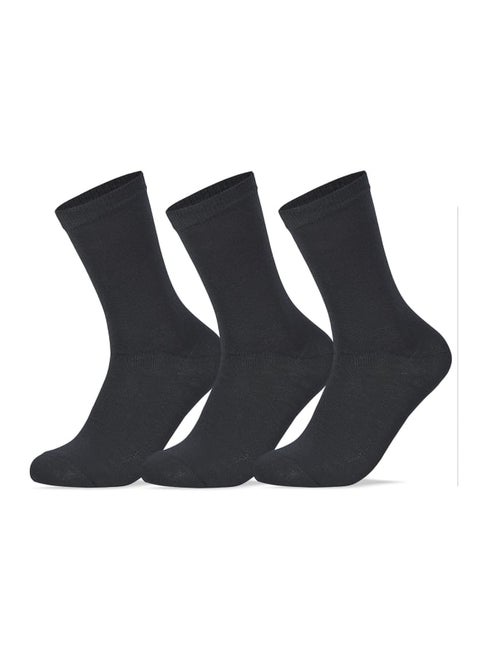 Women Set Of 3 Classic Long Socks Plain Black