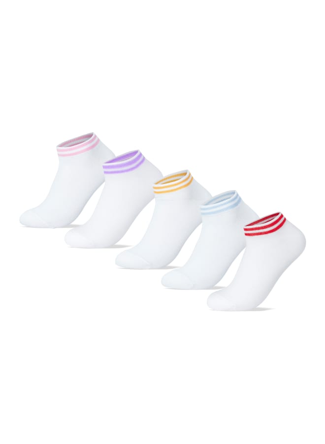 SAM SOCKS Ankle Stripped Socks White  - Image 1