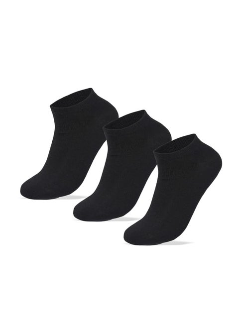Men Set Of 3 Ankle Socks Plain Black