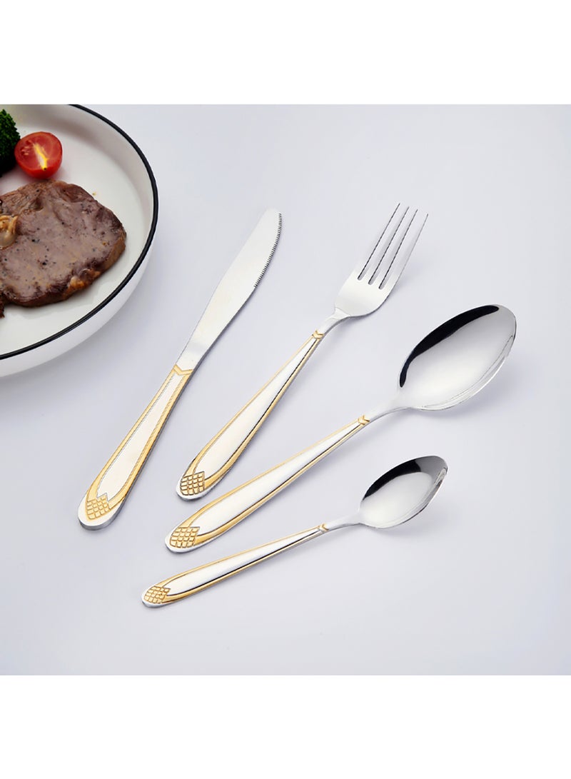 24-Piece Stainless Steel Cutlery Set Kitchen Utensil Set With Textured Surface Western Cutlery Suitable For Home Kitchen Restaurant Hotel Party Dining Picnic Dining Exquisite Packaging For Gift Silver/Gold