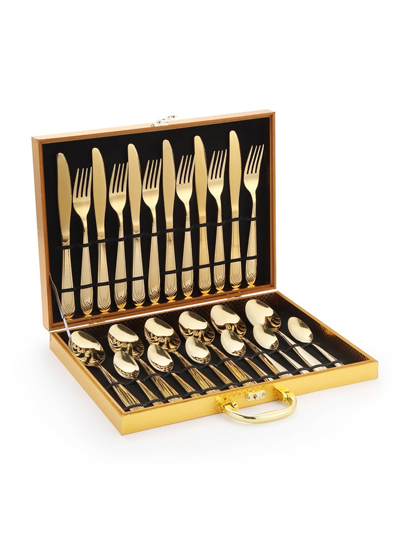 Sunhome 24-Piece Stainless Steel Cutlery Set Kitchen Utensil Set Western Cutlery With Textured Surface Suitable For Home Kitchen Restaurant Hotel Party Dining Picnic Dining Exquisite Packaging For Gift Giving Gold  - Image 1