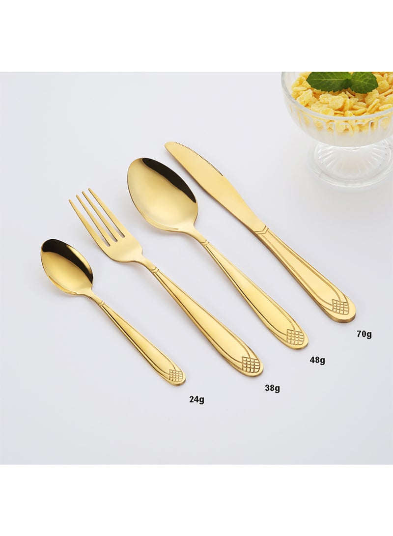 Sunhome 24-Piece Stainless Steel Cutlery Set Kitchen Utensil Set Western Cutlery With Textured Surface Suitable For Home Kitchen Restaurant Hotel Party Dining Picnic Dining Exquisite Packaging For Gift Giving Gold  - Image 4