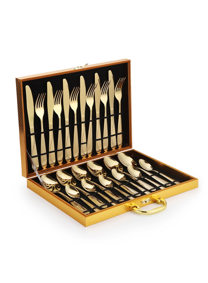 Sunhome 24-Piece Stainless Steel Cutlery Set Kitchen Utensil Set Western Cutlery With Textured Surface Suitable For Home Kitchen Restaurant Hotel Party Dining Picnic Dining Exquisite Packaging For Gift Giving Gold 225mm  - Image 1