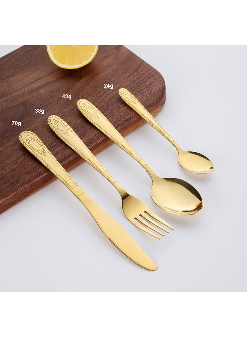 Sunhome 24-Piece Stainless Steel Cutlery Set Kitchen Utensil Set Western Cutlery With Textured Surface Suitable For Home Kitchen Restaurant Hotel Party Dining Picnic Dining Exquisite Packaging For Gift Giving Gold 225mm  - Image 4