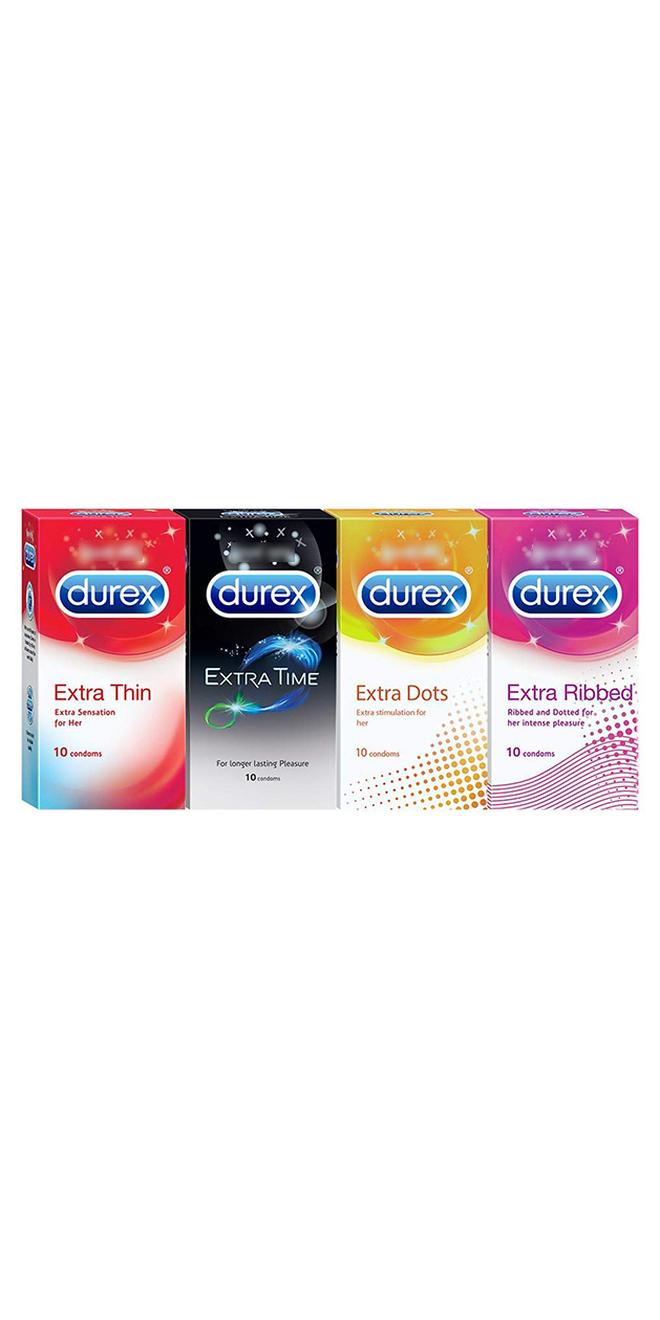 Durex Set Of 4 Honeymoon Pack- Extra Thin, Time, Dots, Ribbed Condom - Image 1