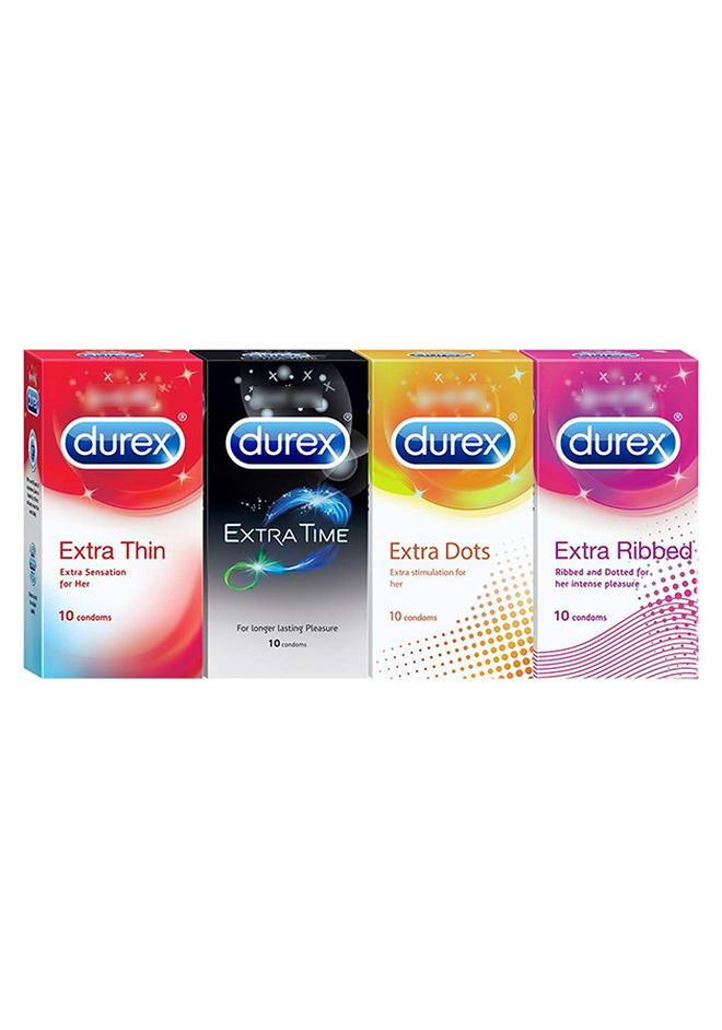 Durex Set Of 4 Honeymoon Pack- Extra Thin, Time, Dots, Ribbed Condom - Image 1