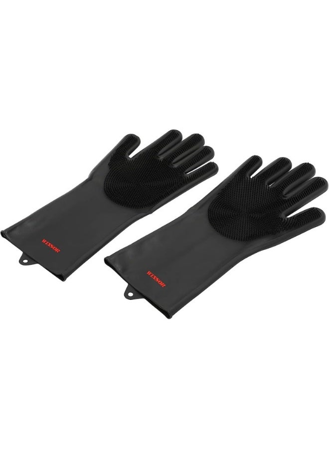Winsor Dishwashing Gloves With Scrubber Black/Grey  - Image 4