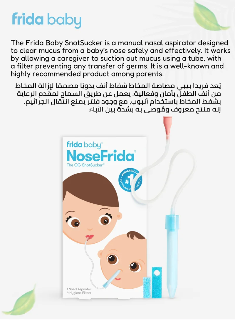 fridababy NoseFrida Snotsucker Nasal Aspirator | Made in Sweden | Baby Nose Cleaner with Hygienic Filters | BPA-Free, Safe & Easy to Clean | Pediatrician Recommended Mucus Remover