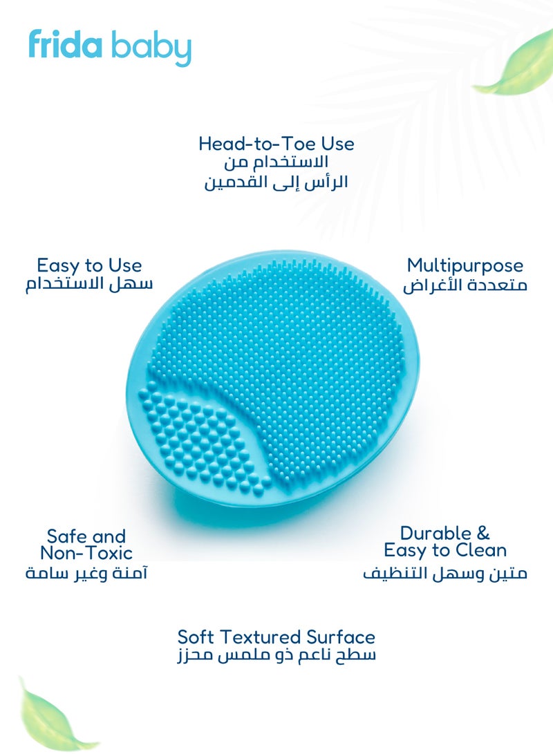 فريدا بيبي فرشاة استحمام ديرمافريدا للعناية ببشرة الأطفال | مصنوعة في الولايات المتحدة الأمريكية | مثالية للبشرة الجافة وغطاء المهد والإكزيما | سيليكون ناعم، تقشير لطيف، تدليك مدمج، تجفيف سريع وتصميم صحي - Image 3