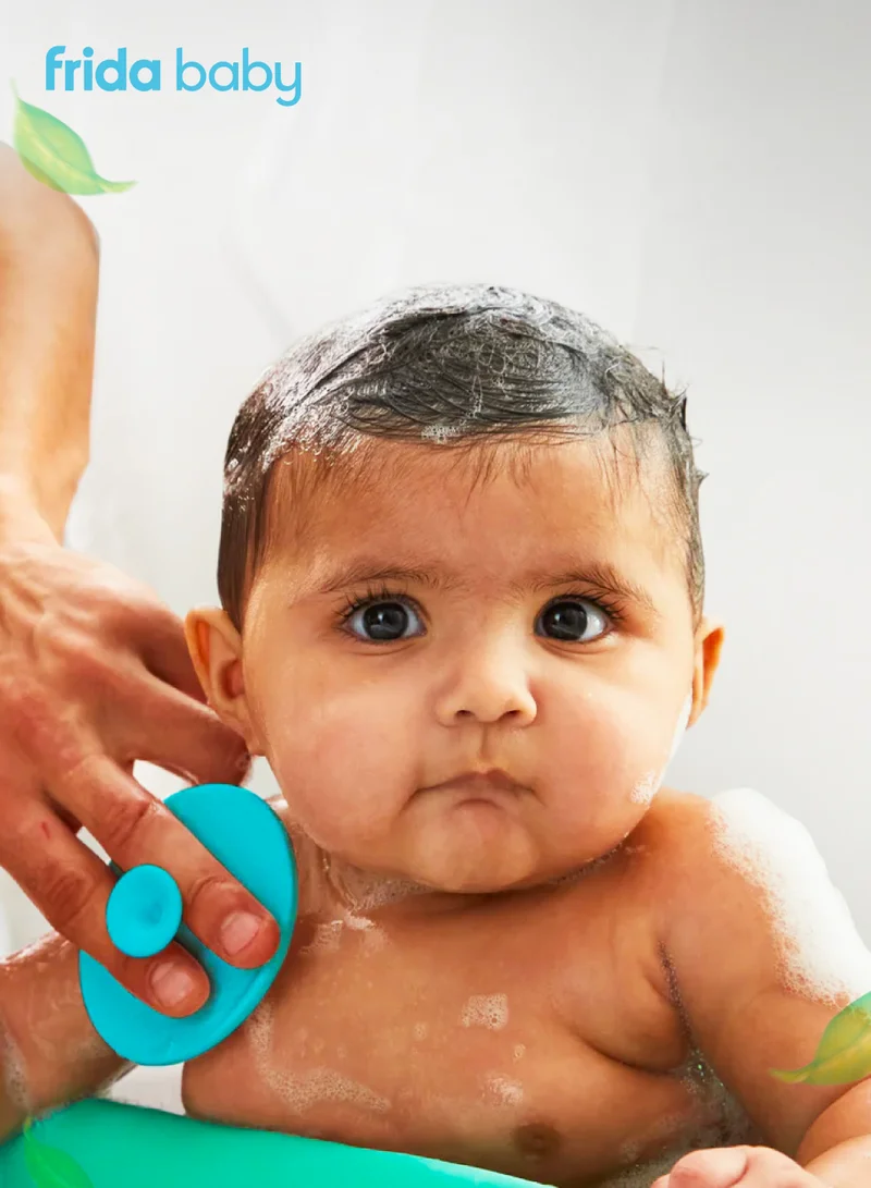 fridababy DermaFrida Skin Soother – Made in USA | Baby Bath Brush for Dry Skin, Cradle Cap & Eczema | Soft Silicone, Gentle Exfoliation, Built-In Massager, Quick-Dry & Hygienic