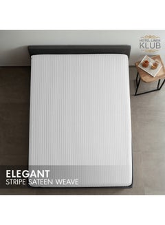 Hotel Linen Klub 1-Piece Stripe Fitted Sheet-  Luxury Hotel Collection, 100% Premium Cotton with Smooth Sateen Texture, Deep Pocket with Durable Elastic Edges – Size: King Cotton White 200x200cm  - Image 2