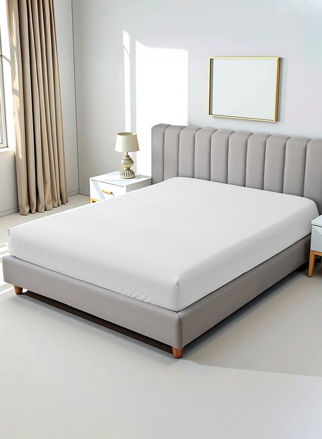Hotel Linen Klub 1-Piece Stripe Fitted Sheet- Luxury Hotel Collection, 100% Premium Cotton with Smooth Sateen Texture, Deep Pocket with Durable Elastic Edges – Size: King Cotton White 200x200cm