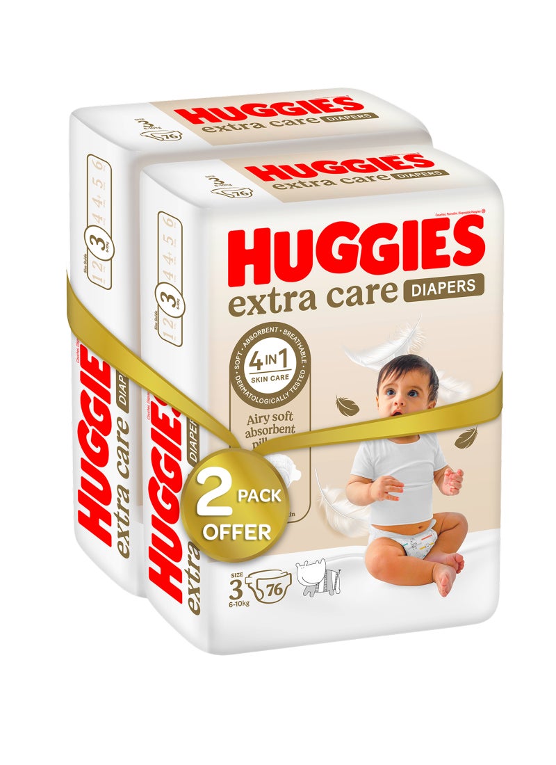 هجيز حفاضات أطفال من إكسترا كير، مقاس 3، 4 - 9 كجم، 152 قطعة - عبوة ضخمة، عناية لطيفة بالبشرة، مادة قابلة للتنفس - Image 1
