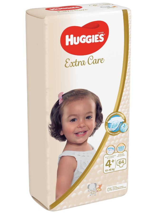 Huggies - Extra Care Size 4+ Twin Jumbo Pack 10 -16 kg 64 Diapers - Image 1