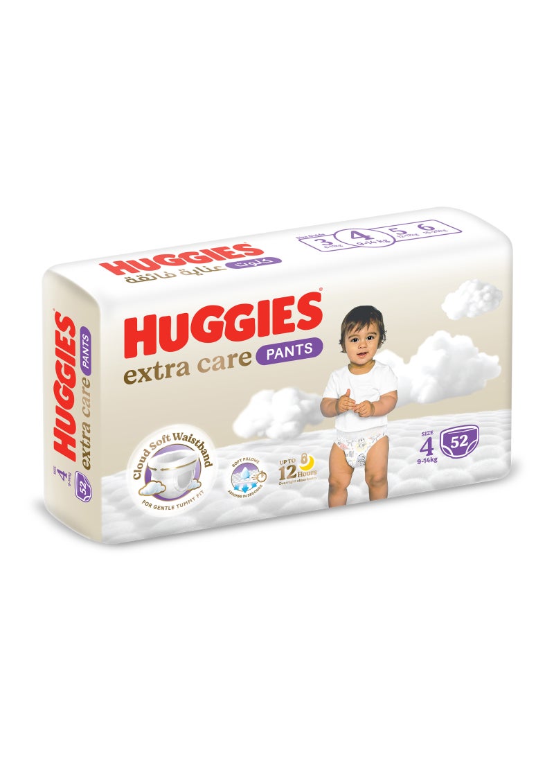 HUGGIES Extra Care Culottes Pants, Pant Style Diapers Size 4, (9 - 14 kg), Jumbo Pack of 52 Premium Baby Diaper Pants - Image 1