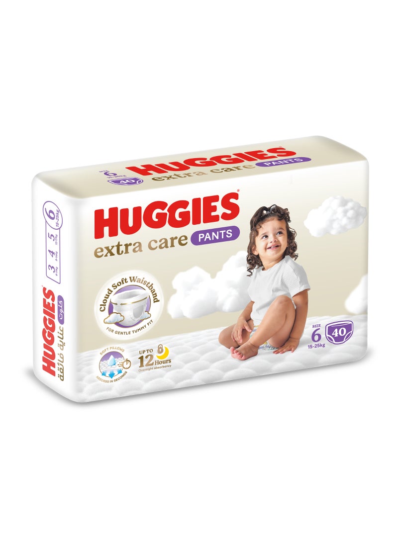 HUGGIES Extra Care Culottes Pants, Pant Style Diapers Size 6, (15 - 25 kg), Jumbo Pack of 40 Premium Baby Diaper Pants - Image 1