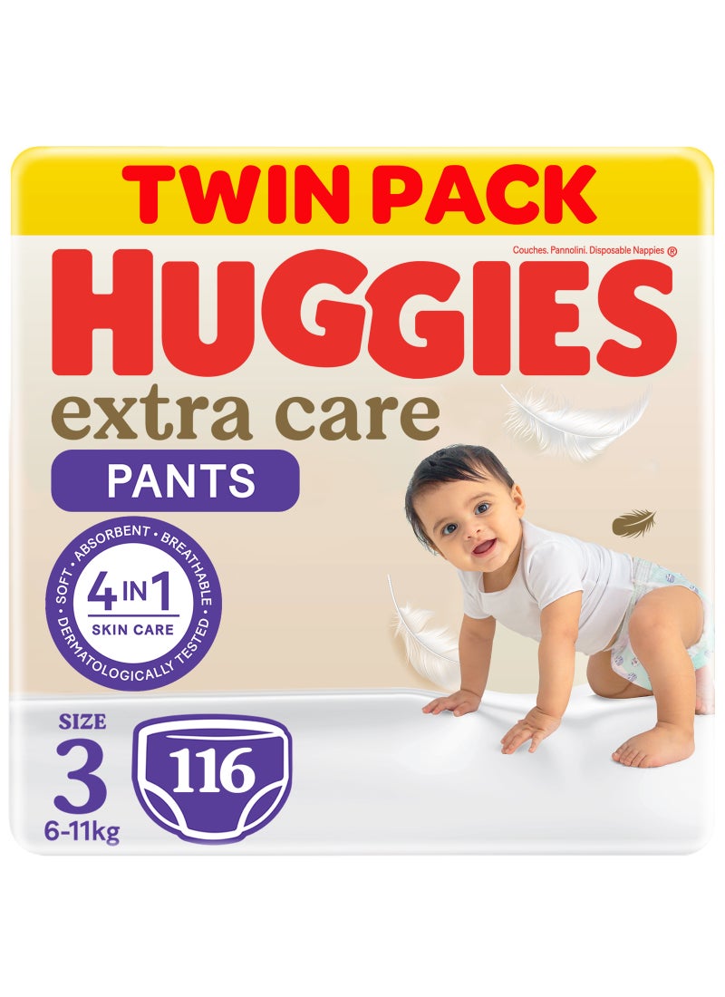 HUGGIES Extra Care Culottes Size 3 6-11kg Twin Jumbo Pack 116 Diaper Pants - Image 1