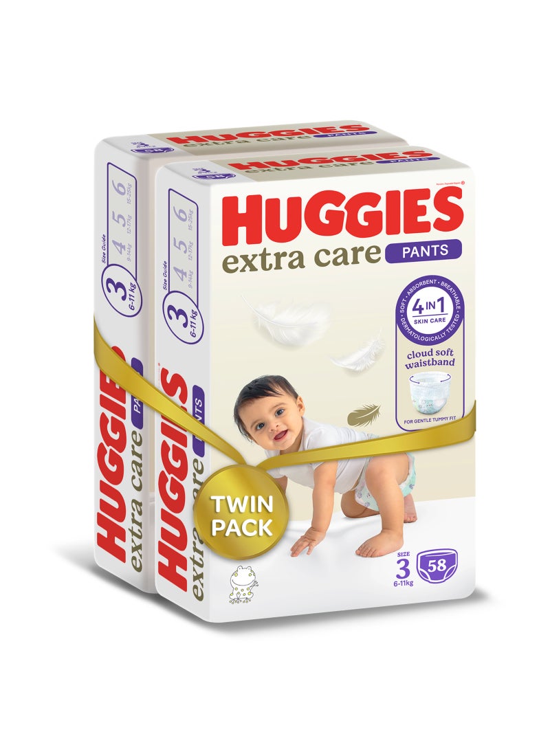 HUGGIES Extra Care Culottes Size 3 6-11kg Twin Jumbo Pack 116 Diaper Pants - Image 2