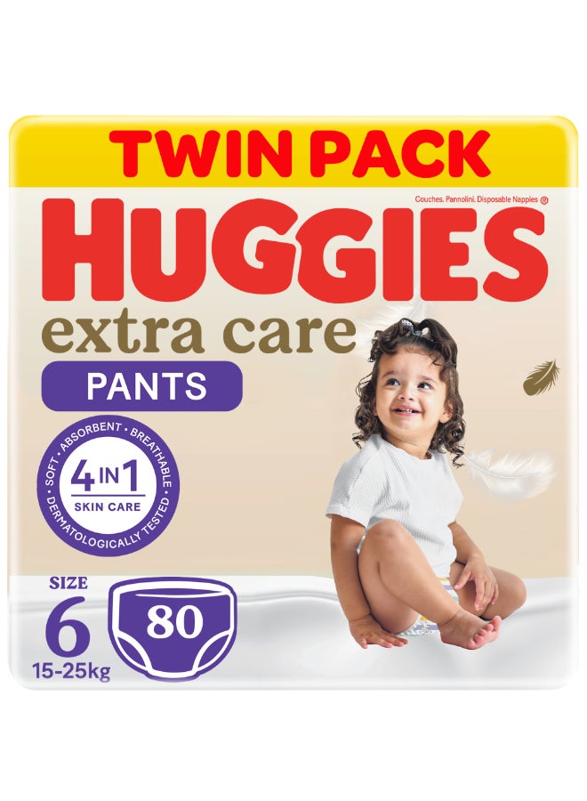 Huggies - Extra Care Culottes, Size 6, 15 - 25 kg, Twin Jumbo Pack, 80 Diaper Pants - Image 1