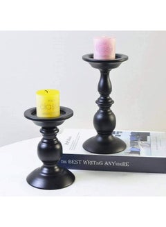 XiuWoo 2-Piece Iron Pillar Candle Holders Black 16x11cm  - Image 1